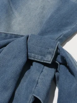 Jean large à nœud papillon pour femme - Bleu moyen style Y2K taille haute coupe baggy - Collection streetwear printemps 2026