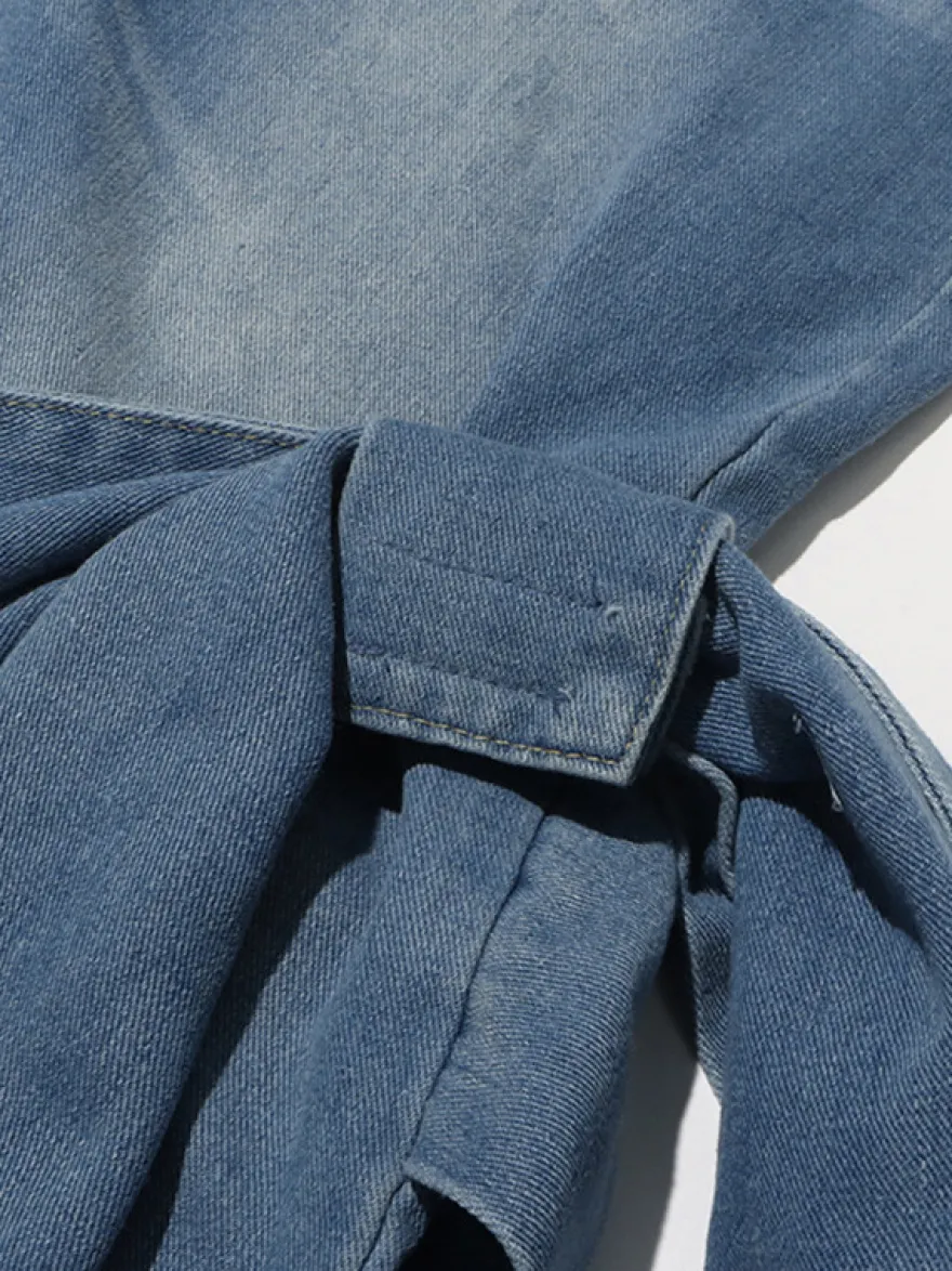 Jean large à nœud papillon pour femme - Bleu moyen style Y2K taille haute coupe baggy - Collection streetwear printemps 2026