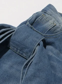 Jean large à nœud papillon pour femme - Bleu moyen style Y2K taille haute coupe baggy - Collection streetwear printemps 2026