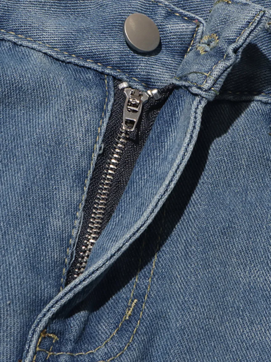 Jean large à nœud papillon pour femme - Bleu moyen style Y2K taille haute coupe baggy - Collection streetwear printemps 2026