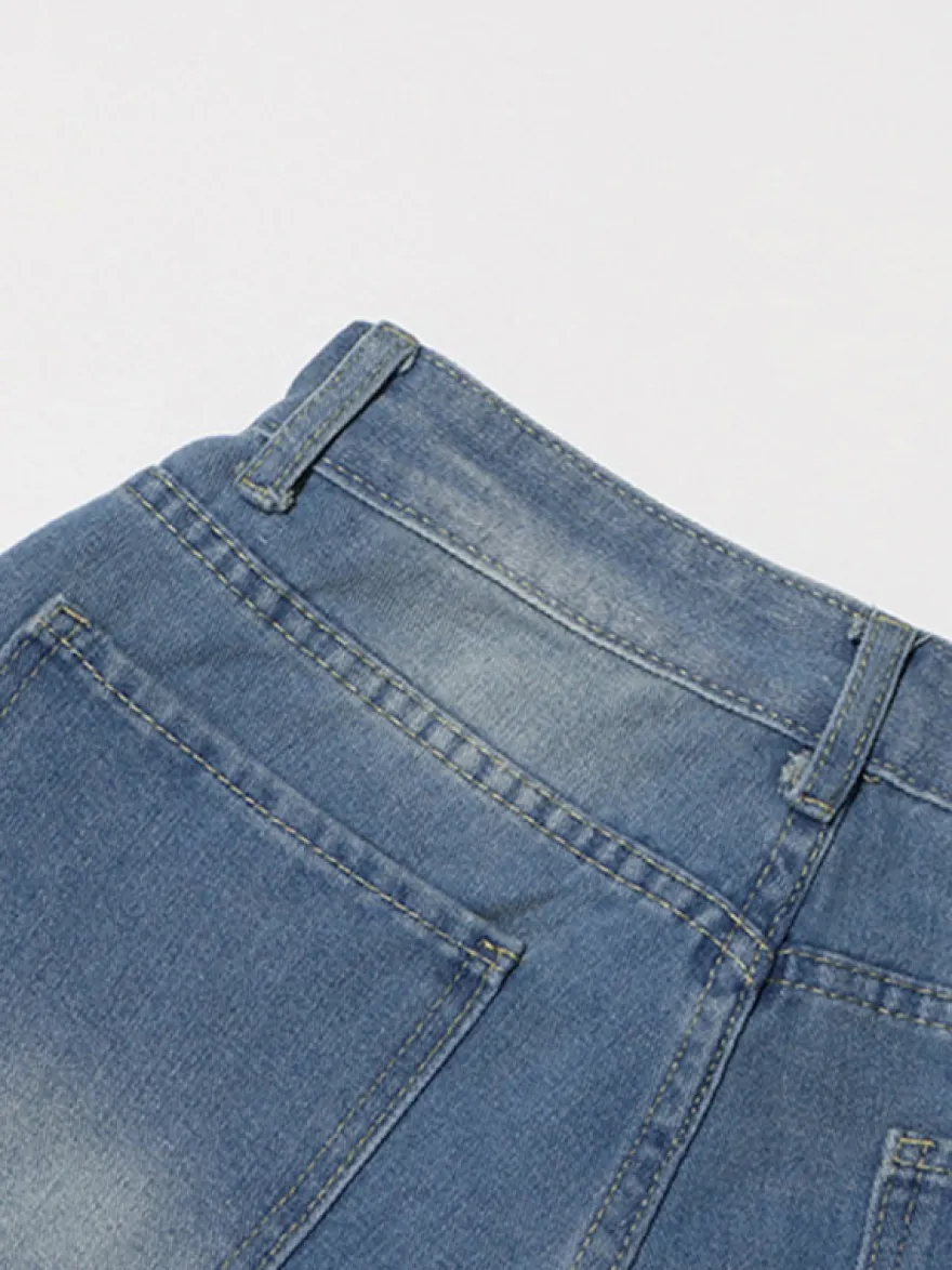 Jean large à nœud papillon pour femme - Bleu moyen style Y2K taille haute coupe baggy - Collection streetwear printemps 2026