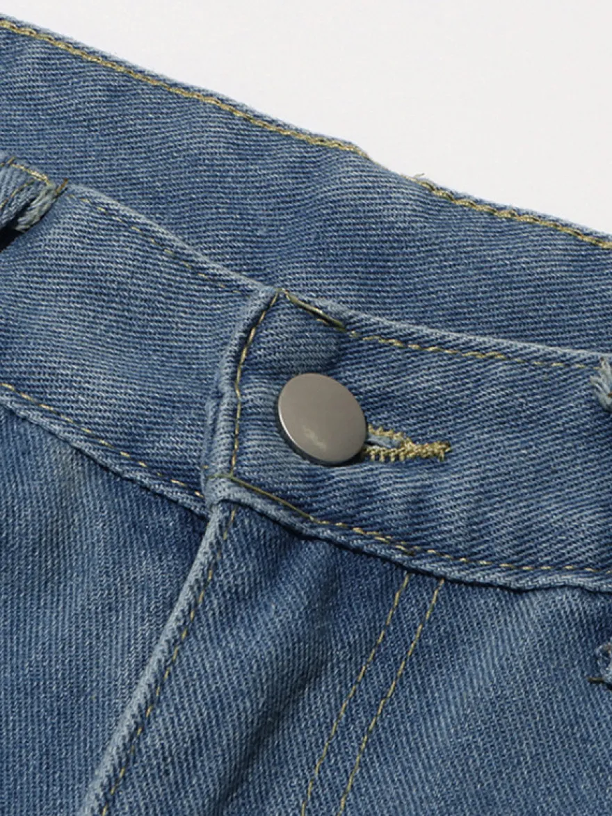 Jean large à nœud papillon pour femme - Bleu moyen style Y2K taille haute coupe baggy - Collection streetwear printemps 2026