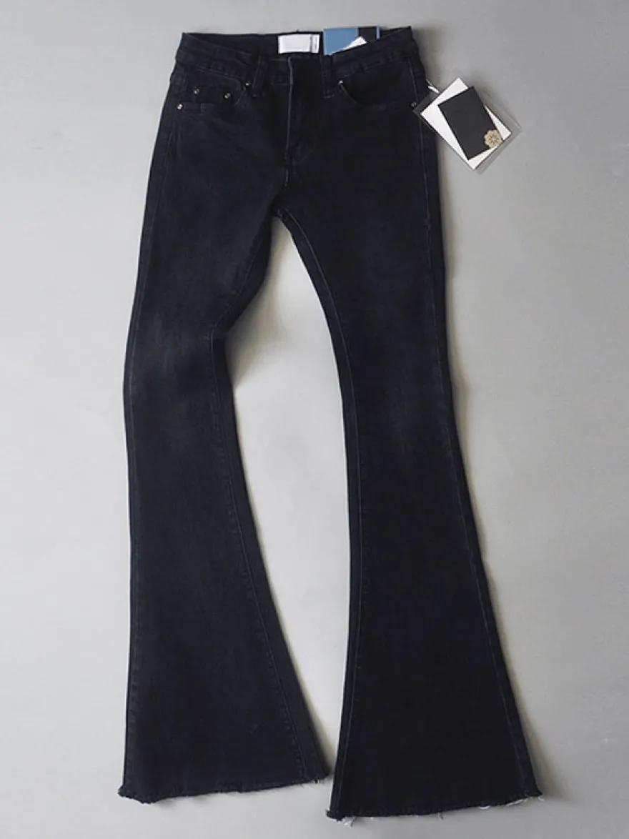 Jean Pantalons en Denim Bas Evasée à Zip avec Poches Unicolore