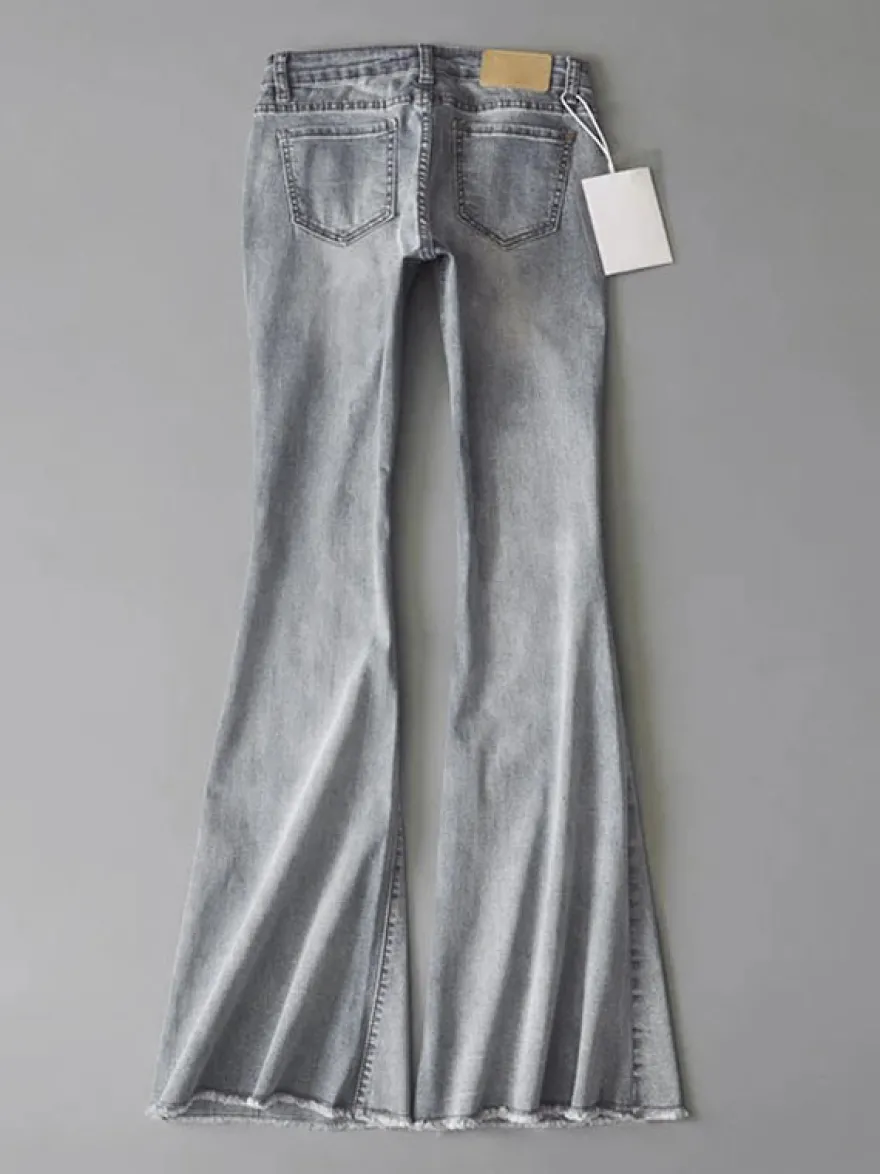 Jean Pantalons en Denim Bas Evasée à Zip avec Poches Unicolore