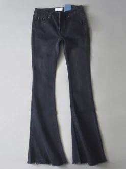 Jean Pantalons en Denim Bas Evasée à Zip avec Poches Unicolore