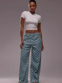 Jean à pois à jambes larges pour femme - Pantalon droit rétro non élastique - Streetwear chic printemps 2026
