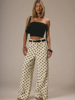 Jean à pois à jambes larges pour femme - Pantalon droit rétro non élastique - Streetwear chic printemps 2026