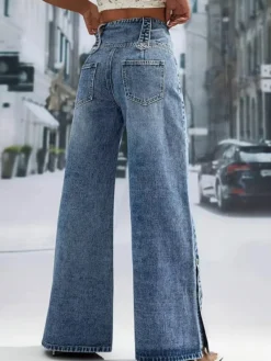 Jeans femme larges sexy en coton décontractés à boutons