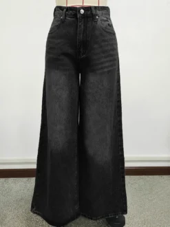 Jean skater baggy taille haute pour femme - Pantalon large effet usé - Streetwear printemps-été 2026