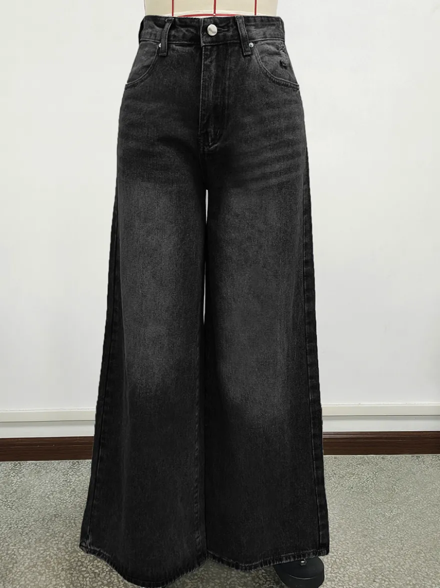 Jean skater baggy taille haute pour femme - Pantalon large effet usé - Streetwear printemps-été 2026