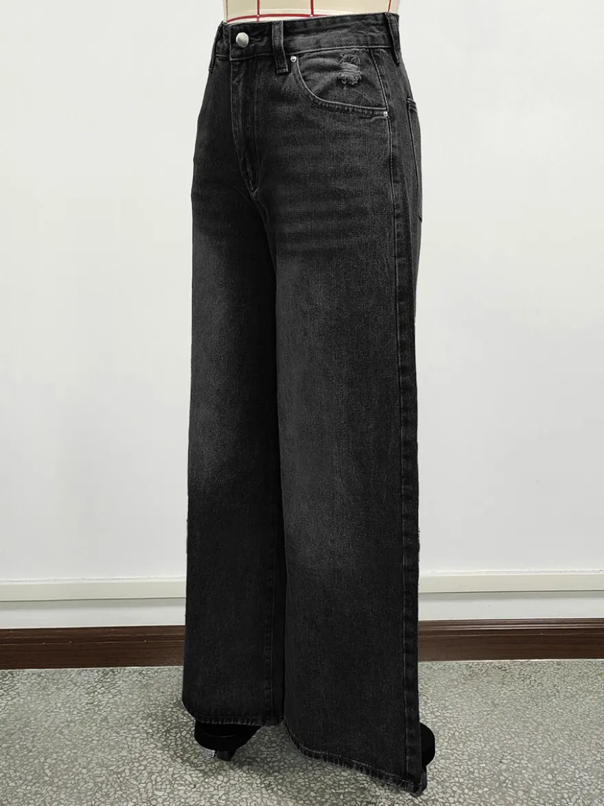 Jean skater baggy taille haute pour femme - Pantalon large effet usé - Streetwear printemps-été 2026