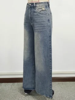 Jean skater baggy taille haute pour femme - Pantalon large effet usé - Streetwear printemps-été 2026