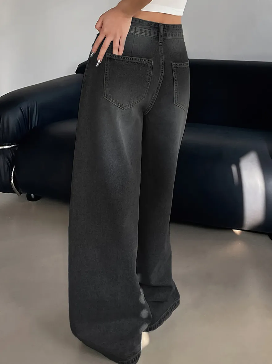 Jean skater baggy taille haute pour femme - Pantalon large effet usé - Streetwear printemps-été 2026