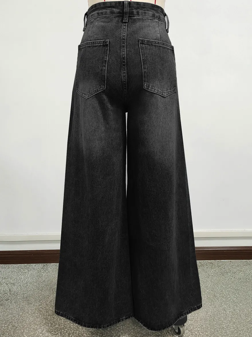 Jean skater baggy taille haute pour femme - Pantalon large effet usé - Streetwear printemps-été 2026