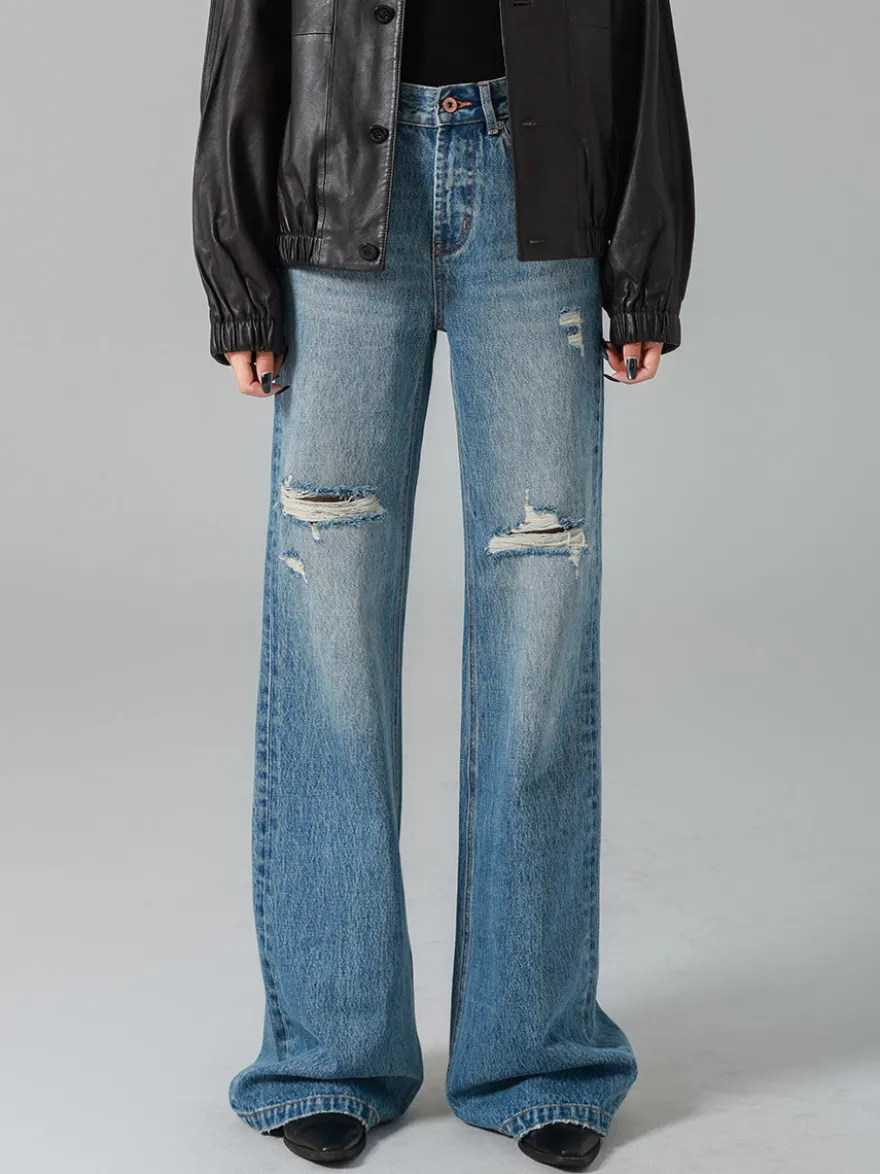 Jeans pour femmes bas décontractés jeans taille haute