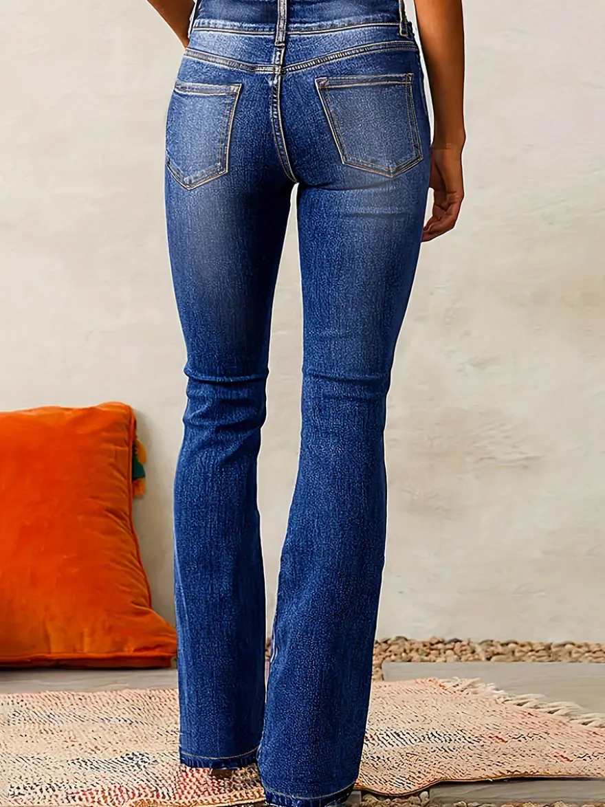 Jean évasé à double boutonnage pour femme - Pantalon en denim coupe slim - Style streetwear décontracté printemps 2026
