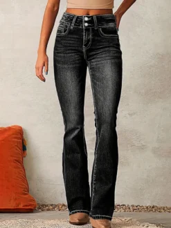Jean évasé à double boutonnage pour femme - Pantalon en denim coupe slim - Style streetwear décontracté printemps 2026