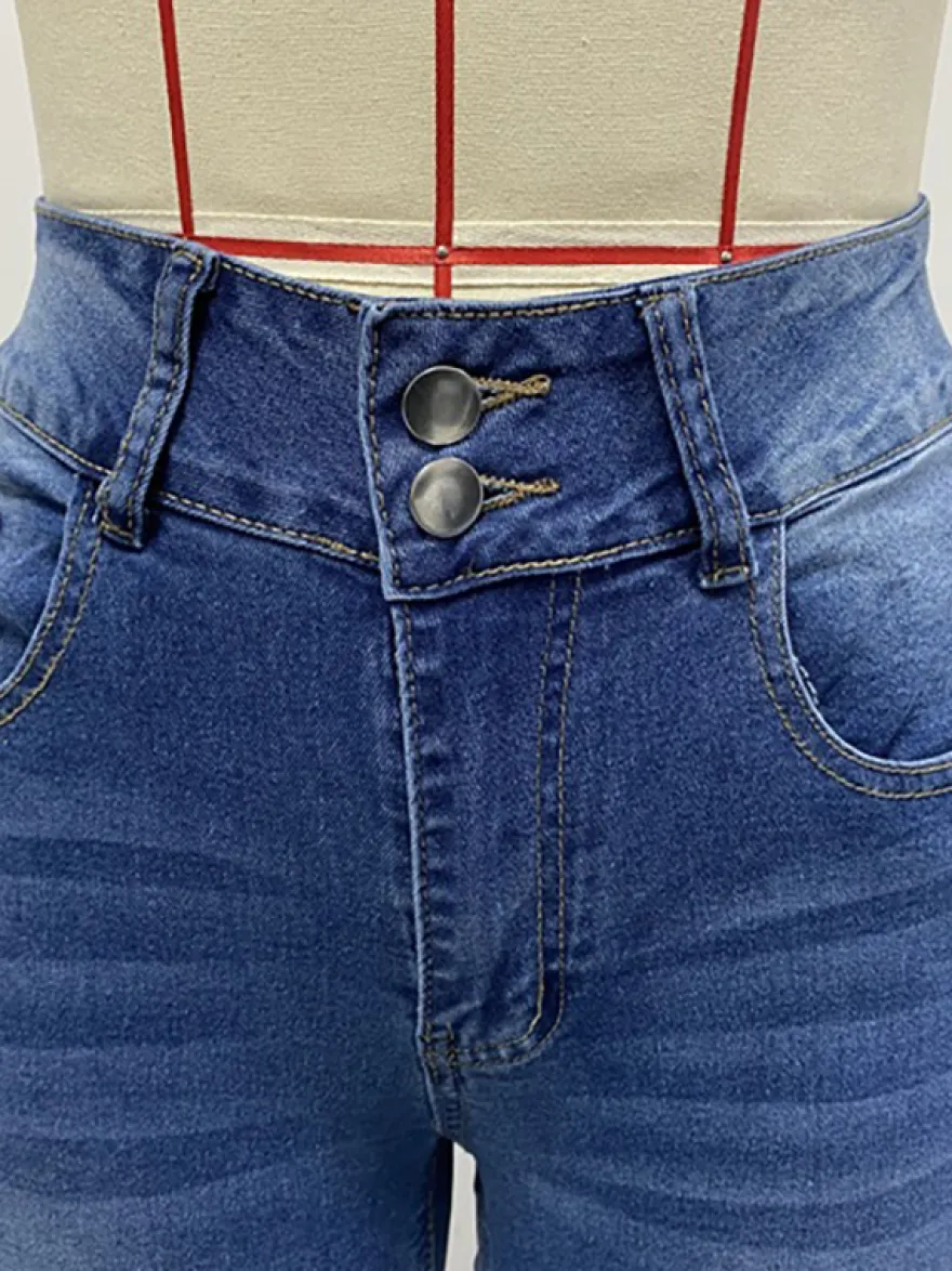Jean évasé à double boutonnage pour femme - Pantalon en denim coupe slim - Style streetwear décontracté printemps 2026