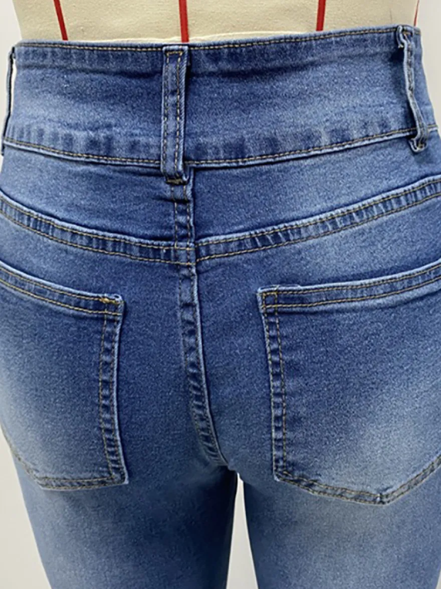 Jean évasé à double boutonnage pour femme - Pantalon en denim coupe slim - Style streetwear décontracté printemps 2026