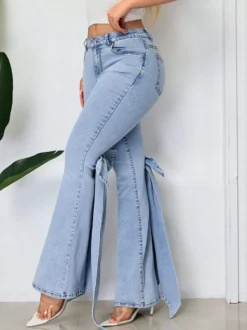 Jean évasé à nœud papillon pour femme - Bas en denim bleu tendance à jambes larges - Streetwear printemps 2026