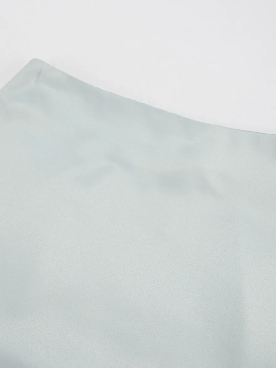 Jupe en satin gris avec fente taille haute couleur unie jupe longue d'été trapèze pour femme 2026