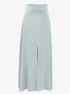 Jupe en satin gris avec fente taille haute couleur unie jupe longue d'été trapèze pour femme 2026
