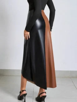 Jupe en similicuir taille haute et fente asymétrique pour femme 2026