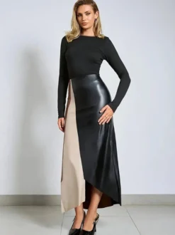 Jupe en similicuir taille haute et fente asymétrique pour femme 2026