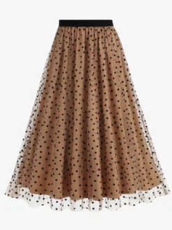 Jupe longue élégante en tulle à motif cœur pour femme - Jupe longue trapèze taille haute en maille vaporeuse - Tenue de soirée printemps-été 2026