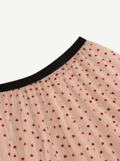 Jupe longue élégante en tulle à motif cœur pour femme - Jupe longue trapèze taille haute en maille vaporeuse - Tenue de soirée printemps-été 2026