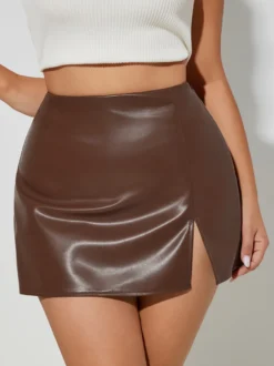 Jupe moulante mini en similicuir taille haute avec fente latérale pour femme 2026
