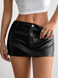 Jupes noires taille basse en similicuir mini-jupes sexy pour le printemps bas pour femmes