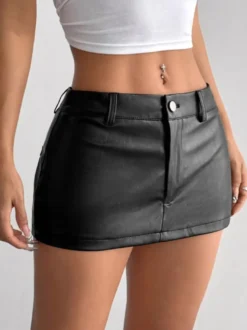 Jupes noires taille basse en similicuir mini-jupes sexy pour le printemps bas pour femmes