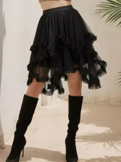 Jupe tutu gothique lolita à volants étagés en résille coupe asymétrique pour femme 2026