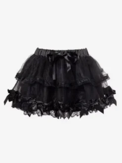 Jupe tutu mini à volants en tulle noir pailleté jupon Lolita à volants et nœud