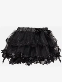 Jupe tutu mini à volants en tulle noir pailleté jupon Lolita à volants et nœud