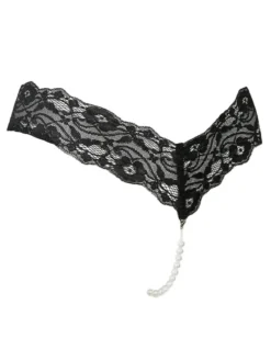 Lingerie Fendue Culotte en Dentelles Lingeries Sexy Femmes Creusantes avec Perles Unicolore Culotte en Dentelles Lingeries Sexy Femmes