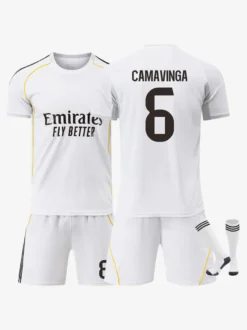 25/26 Maillot Domicile du Club de Football No.1 Courtois No.7 VINI JR No.9 Mbappé No.8 Valverde No.10 Modrić Ensemble 3 Pièces