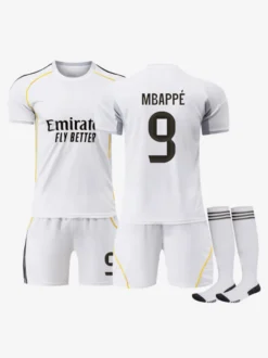 25/26 Maillot Domicile du Club de Football No.1 Courtois No.7 VINI JR No.9 Mbappé No.8 Valverde No.10 Modrić Ensemble 3 Pièces