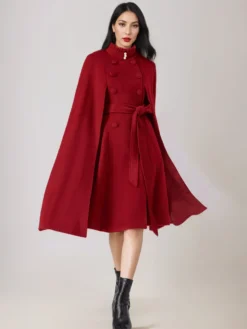 Manteau cape en mélange de laine pour femme col montant poncho surdimensionné avec ceinture bleu marine foncé vêtements d'extérieur 2026