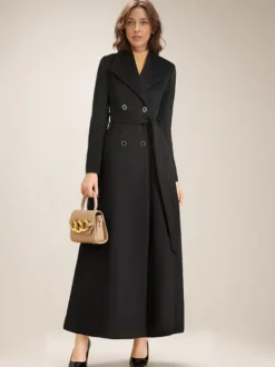 Manteau en laine maxi pour femme croisé grand revers ceinture ligne A pleine longueur vêtements d'extérieur d'hiver 2026