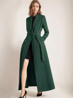 Manteau en laine maxi pour femme croisé grand revers ceinture ligne A pleine longueur vêtements d'extérieur d'hiver 2026