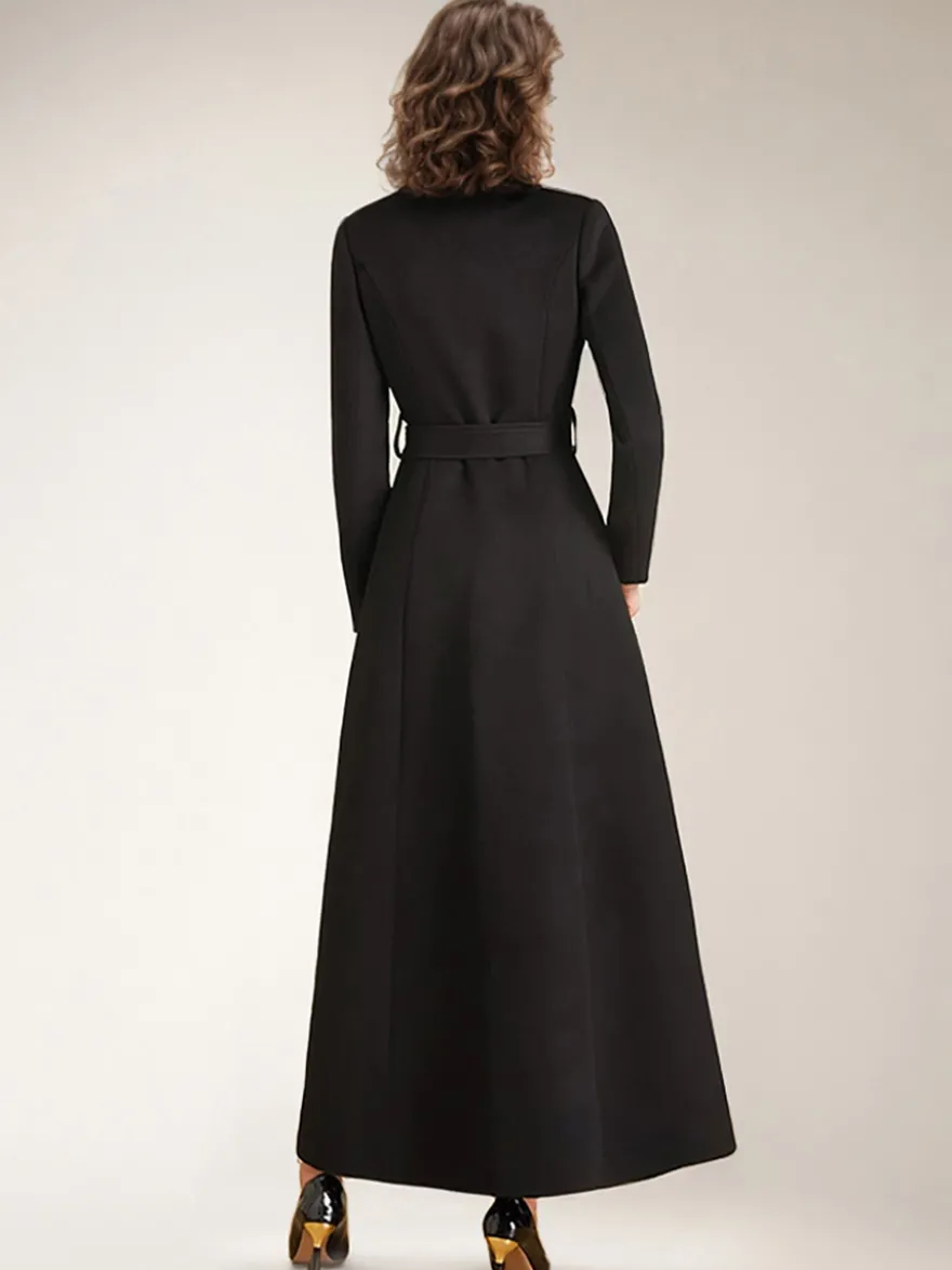 Manteau en laine maxi pour femme croisé grand revers ceinture ligne A pleine longueur vêtements d'extérieur d'hiver 2026
