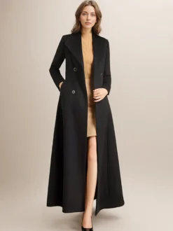 Manteau en laine maxi pour femme croisé grand revers ceinture ligne A pleine longueur vêtements d'extérieur d'hiver 2026