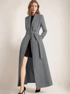 Manteau en laine maxi pour femme croisé grand revers ceinture ligne A pleine longueur vêtements d'extérieur d'hiver 2026