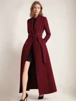 Manteau en laine maxi pour femme croisé grand revers ceinture ligne A pleine longueur vêtements d'extérieur d'hiver 2026