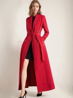 Manteau en laine maxi pour femme croisé grand revers ceinture ligne A pleine longueur vêtements d'extérieur d'hiver 2026
