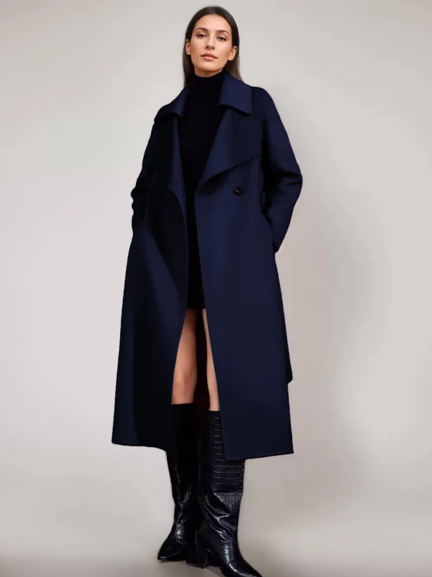 Manteau en laine rouge et cachemire mélangé pour femme Bordeaux croisé double face vêtements d'extérieur d'hiver 2026