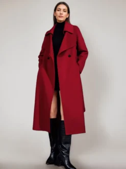 Manteau en laine rouge et cachemire mélangé pour femme Bordeaux croisé double face vêtements d'extérieur d'hiver 2026