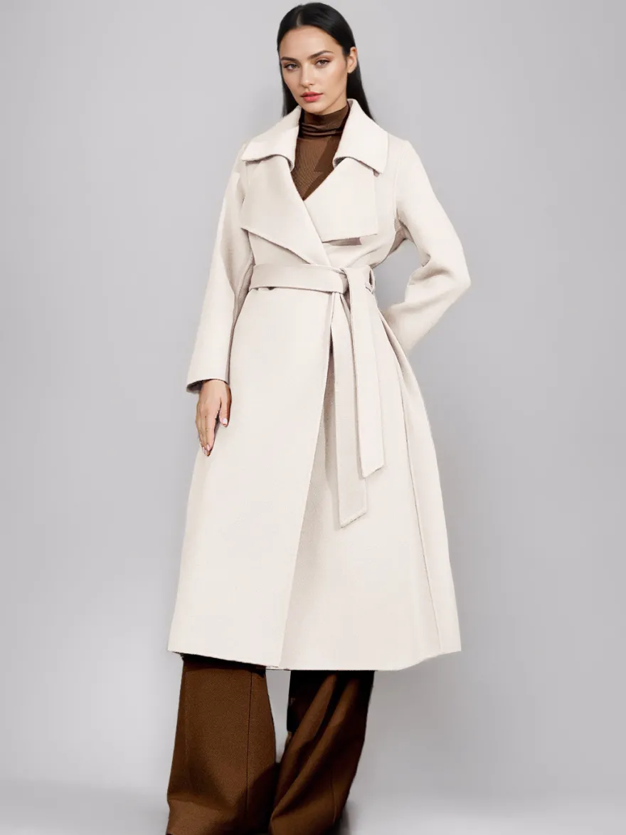 Manteau en laine rouge et cachemire mélangé pour femme Bordeaux croisé double face vêtements d'extérieur d'hiver 2026